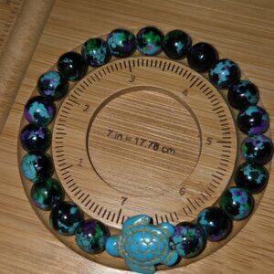 🍀 Mosaic Green, Purple, Blue & Black Jasper Dyed Blue Howlite Turtle NEW